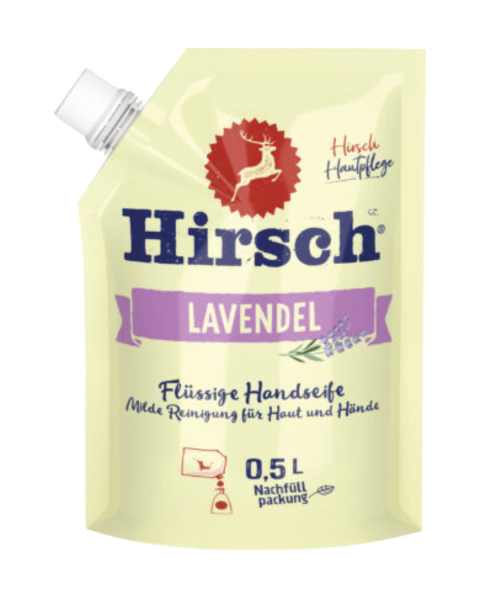 Hirsch Lavendel, Fluessige Handseife, Nachfuellbeutel ohne Pumpe, 500ml